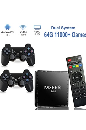 8k Android TV Wifi Kablosuz Çift Kol Retro Oyunlar Game Stick 64gb Hafıza 10000 Oyun Atari