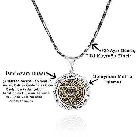 Mührü Süleyman İsmi Azam 60 cm 925 Gümüş Kolye