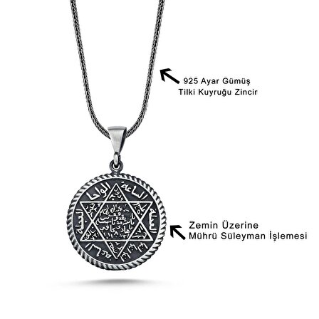 Mührü Süleyman Davut Yıldızı 60 cm 925 Gümüş Kolye