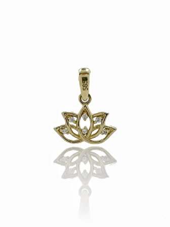 14 Ayar Altın Minik Lotus Çiçeği Kolye Ucu Charm 