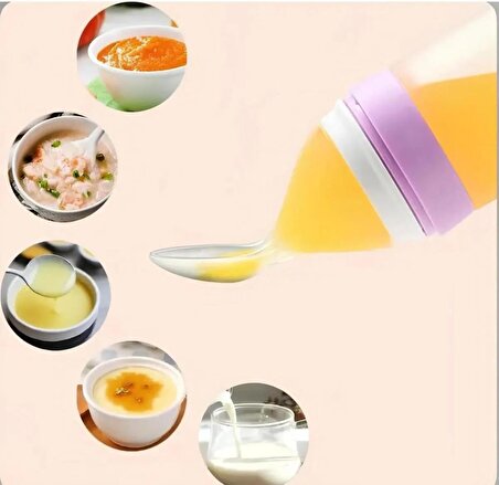 Silikon Yenidoğan Besleme Kaşığı Biberon Sızdırmaz Ek Gıda Kaşığı Kapaklı Mama Kaşık BPa Free