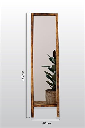 Ayaklı Boy Aynası Masif Doğal Ahşap 145x40cm