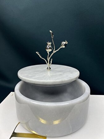 mermer kase & takı kutusu gümüş narçiçeği figürlü