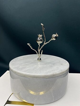 mermer kase & takı kutusu gümüş narçiçeği figürlü