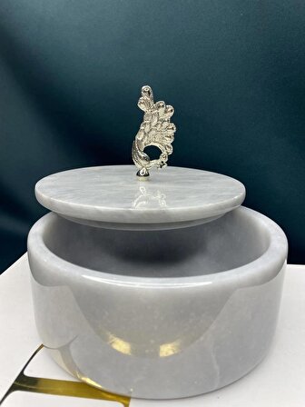 mermer kase & takı kutusu gümüş tavus kuşu figürlü