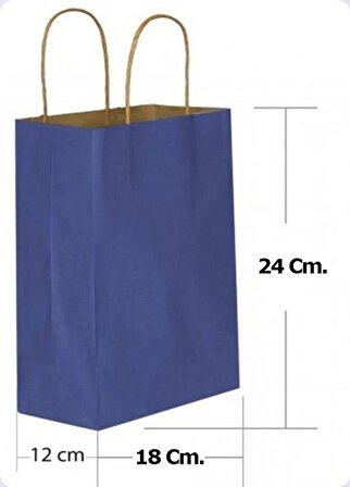 Büküm Saplı Kraft Kağıt Çanta Karton Hediyelik Poşet Torba - Mavi - 18x24 Cm. - 25 Adetlik Paket
