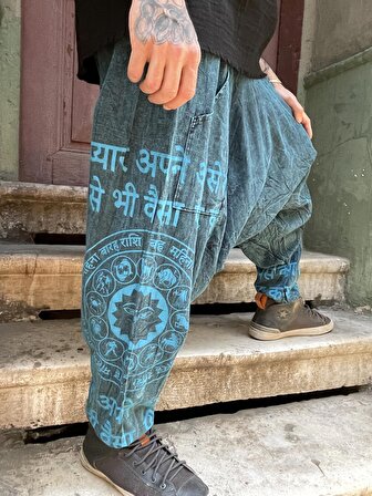 Unisex Nepal Yazılı Tasarım Şalvar, festival kıyafet, Şalvar Pantolon, bol Pantolon, salaş pantolon