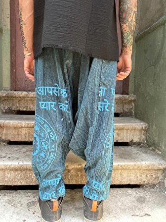 Unisex Nepal Yazılı Tasarım Şalvar, festival kıyafet, Şalvar Pantolon, bol Pantolon, salaş pantolon