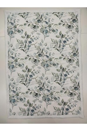 Anne Yanı Bebek Battaniyesi, Pike & Müslin, %100 Pamuklu, Botanik Mint, Beyaz, 70 x 100 cm