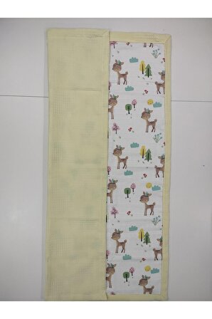 Anne Yanı Bebek Battaniyesi, Pike & Müslin, %100 Pamuklu, Tatlı Orman, Sarı, 70 x 100 cm