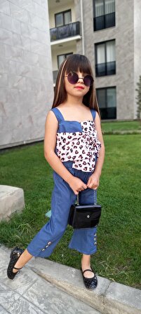 Minigimin Cicileri Fiyonk Detaylı Kız Çocuk Salopet - Mavi