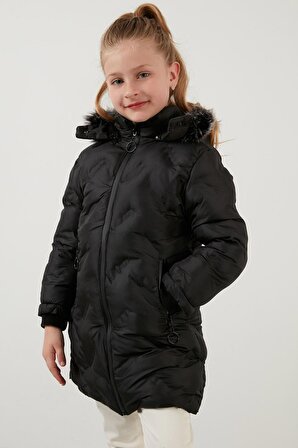 Minigimin Cicileri İçi Pelüş Astarlı Çıkarılabilir Kapüşonlu Cepli Kışlık Mont Kız Çocuk Mont 5760004 - Siyah