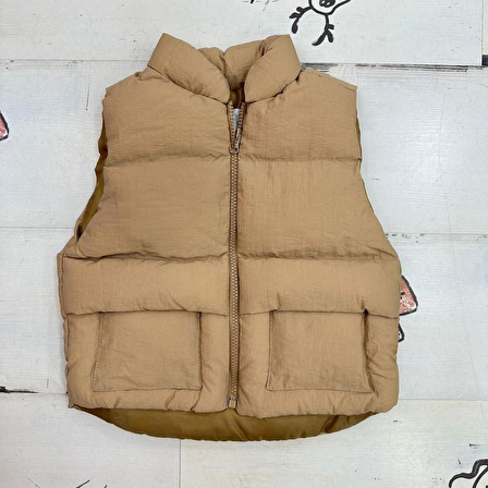 Miniğimin Cicileri Cepli Şişme Çocuk Unisex Yelek - Camel