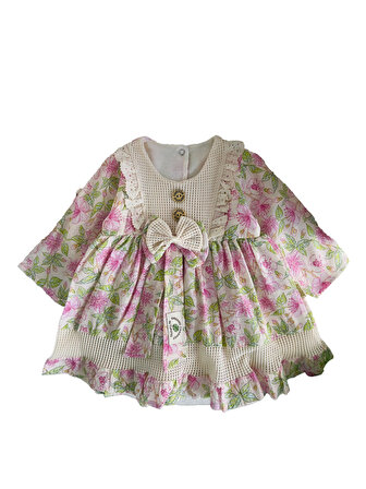 Miniğimin Cicileri Organik Pamuk File Desenli Çiçekli Kız Bebek Elbise - Leylak