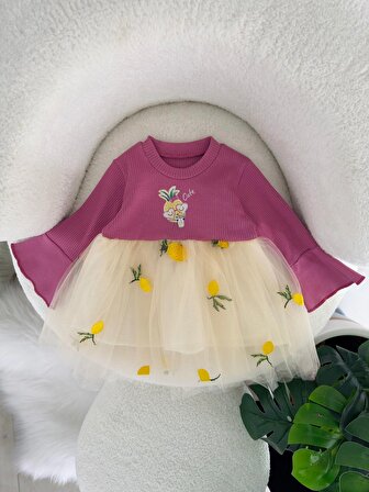 Miniğimin Cicileri Bebek Ananas İşleme Tül Elbise - Orkide