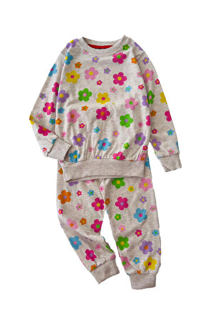Miniğimin Cicileri Çiçek Desenli Penye Pijama Takımı - Gri
