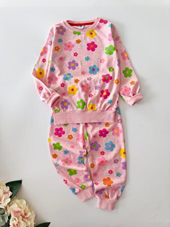 Miniğimin Cicileri Çiçek Desenli Penye Pijama Takımı - Pembe