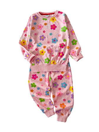 Miniğimin Cicileri Çiçek Desenli Penye Pijama Takımı - Pembe