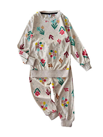 Miniğimin Cicileri Yaprak Desenli Penye Pijama Takımı - Vizon