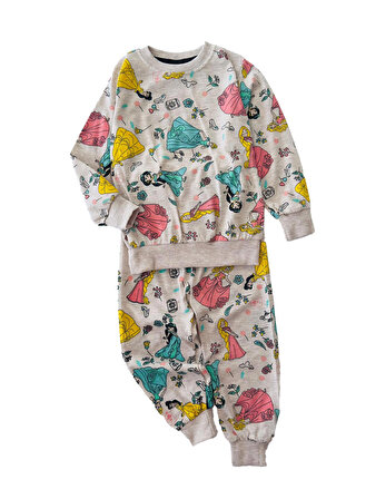 Miniğimin Cicileri Prenses Karakterli Penye Pijama Takımı - Vizon