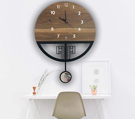 (SESSİZ) Sarkaçlı Ahşap Duvar Saati, Sarkaçlı Saat, Wooden Wall Clock