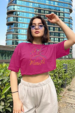 Meow Kedi Animal Tasarım Oversize Crop