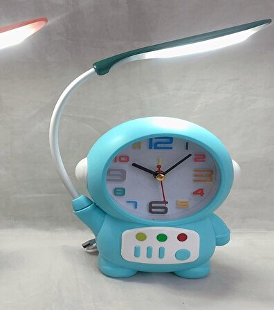 Işıklı Saat Özellikli Astronot Tasarımlı Masa Üstü Saat-mavi