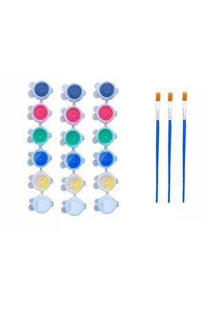 6'lı Akrilik Boya Seti + Fırça - 3 Adet