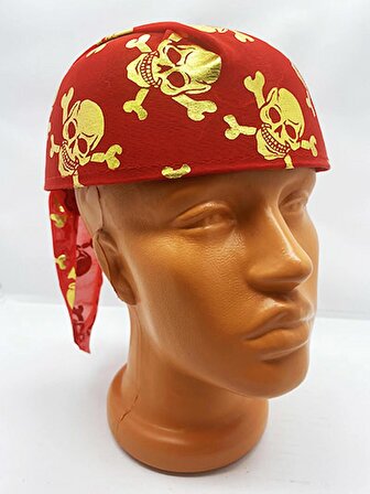 Mobgift Kırmızı Renk Altın Kuru Kafa Baskılı Tas Korsan Şapkası