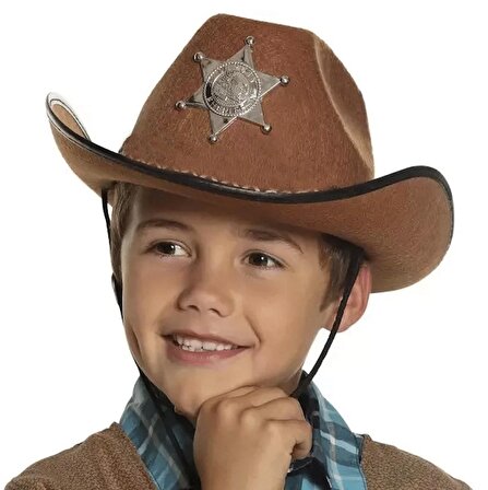 Mobgift Çocuk Kovboy Şapkası - Vahşi Batı Kovboy Şerif Şapkası Kahve Renk