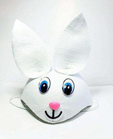 Mobgift Beyaz Renk Kulaklı Tavşan Şapkası Hayvan Şapkası
