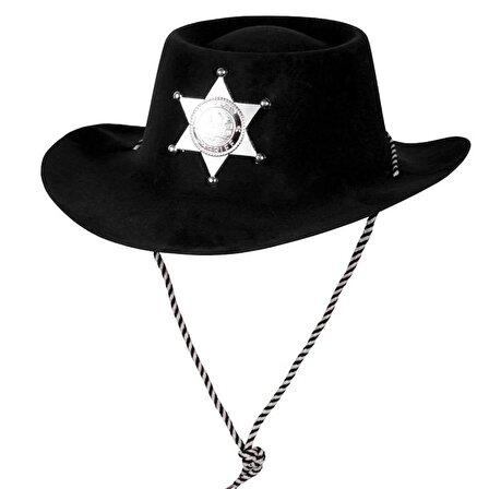 Mobgift Siyah Renk Plastik Üzeri Kadife Kaplama Çocuk Kovboy Şapkası