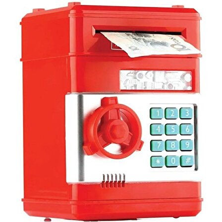 Mobgift Atm Şifreli Dijital Elektronik Para Bankası Mini Atm Nakit Kasa Kumbara - (Kırmızı)