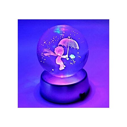 Mobgift Kristal Cam Küre Renk Değiştiren LED Işıklı Gece Lambası Dekoratif Hediyelik Şemsiyeli (Küçük prens 1)