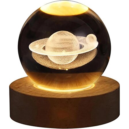 Mobgift Çocuklar Için 3D Satürn Kristal Küre Gece Lambası, Cam Küre, Ahşap Soketli Gece Lambası, Kristal Küre, Satürn, Led, Gezegen, Gece Lambası, Yatak Odası Dekorasyonu