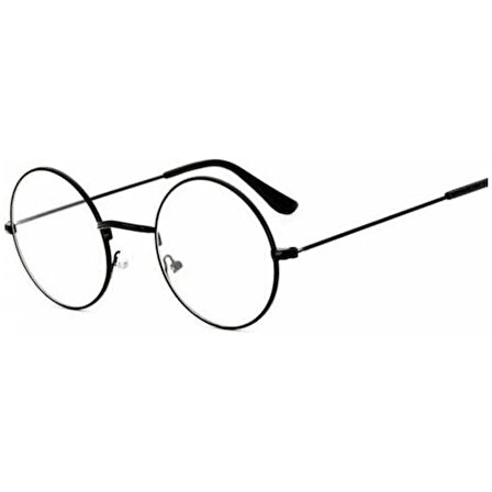 Mobgift Yuvarlak John Lennon Şeffaf Cam Unisex Gözlük (Siyah)
