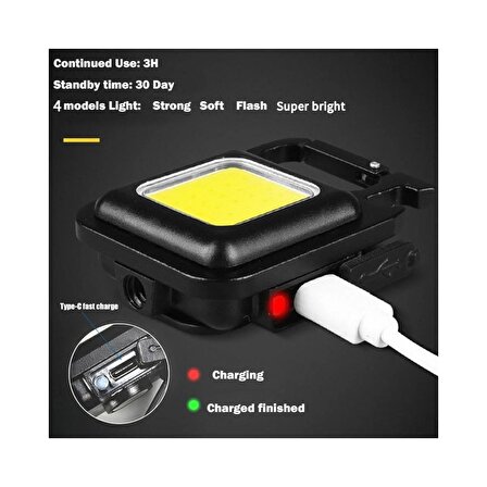 Mobgift Mini El Feneri Anahtarlık Taşınabilir Cep Flashligh Su Geçirmez USB Şarj Edilebilir Mıknatıslı Çakarlı Fener Ledli