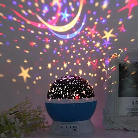 Mobgift Dekoratif Dönen Star Master Renkli Yıldızlı Gökyüzü Projeksiyon Gece Lambası- Mavi