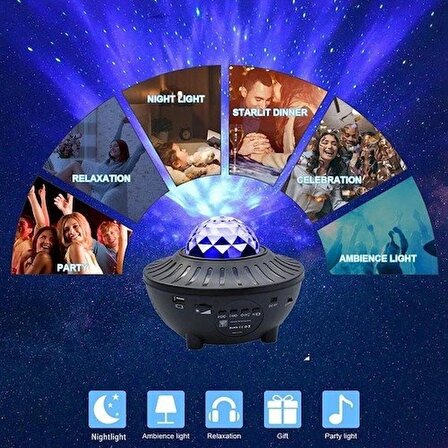 Mobgift Fonksiyonlu Galaxy Yıldızlı Gece Projektörü Disko Parti Işığı