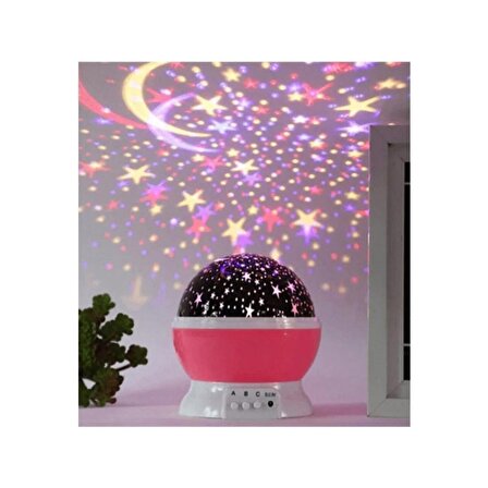 Mobgift Dekoratif Çocuk Odası Gece Lambası Pembe Dönen Projeksiyon Gece Lambası Star Master Ay Yıldız LED