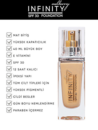 Melberry Infinity Fondöten Büyük Boy 40 ML Foundation Light