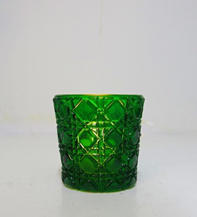 Yılbaşı Yeşil Kristal Kesme Cam Bardak Mumluk ve Tealight Seti (8 cm)