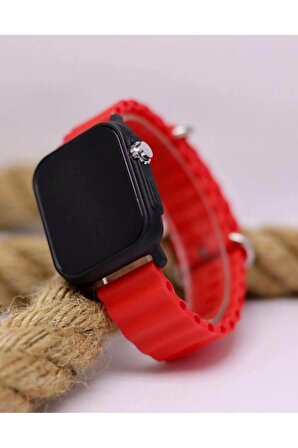 Kırmızı Renk Silikon Kordonlu Kalp Ekranlı Unisex Genç Çocuk Kol Saati Mls-2153