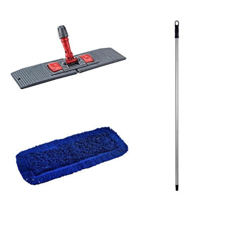 Orlon Mavi Statik Toz Mop Takımı Seti - 50 Cm. - 10 Adet Mop + Mop Tutucu + Sap - 1 Takım