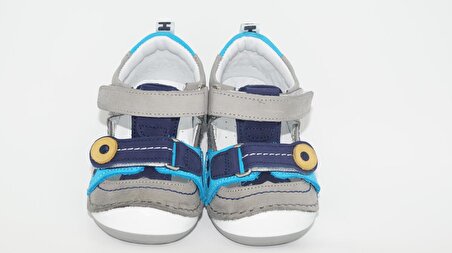 Sıraç Baby Gri Lacivert Hakiki Deri Full Ortapedik Erkek Bebek İlk Adım Ayakkabısı
