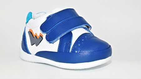 Sıraç Baby Beyaz Mavi Hakiki Deri Full Ortapedik Erkek Bebek İlk Adım Ayakkabısı