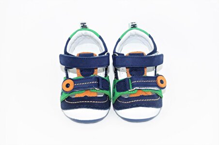 Sıraç Baby Lacivert  Yeşil Hakiki Deri Full Ortapedik Erkek Bebek İlk Adım Ayakkabısı
