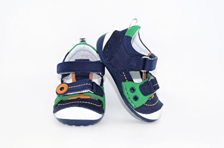 Sıraç Baby Lacivert  Yeşil Hakiki Deri Full Ortapedik Erkek Bebek İlk Adım Ayakkabısı
