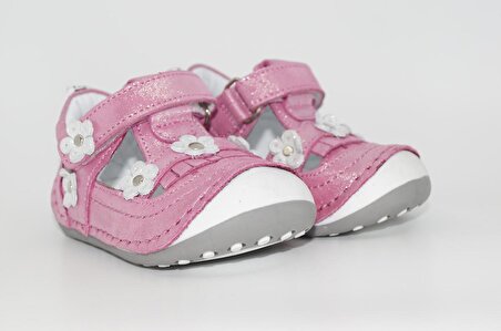 Sıraç Baby Pembe Simli Hakiki Deri Full Ortapedik Kız Bebek İlk Adım Ayakkabısı