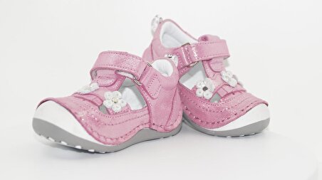 Sıraç Baby Pembe Simli Hakiki Deri Full Ortapedik Kız Bebek İlk Adım Ayakkabısı